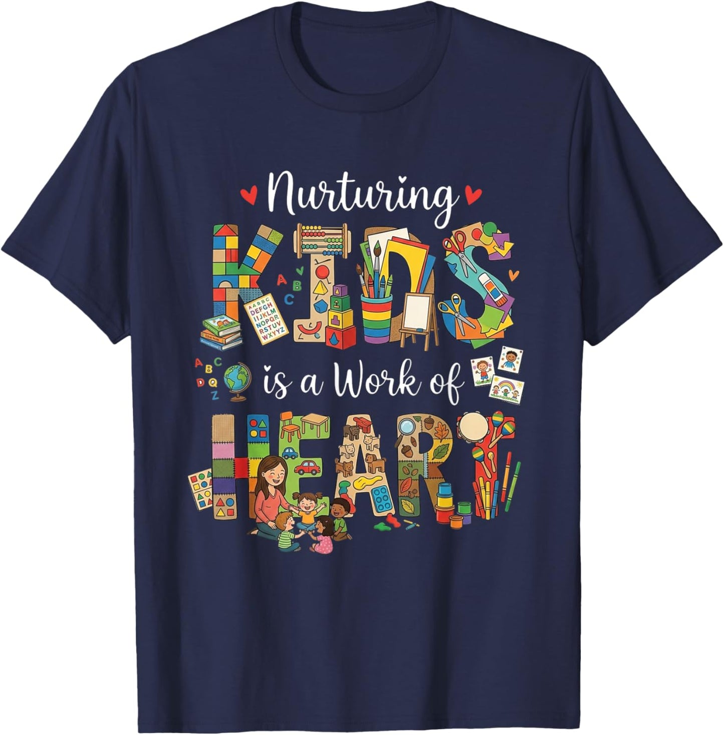 Lunch Lady Nurturing Kids Work of Heart Funny Teacher T-Shirt - T-Shirt | Navy