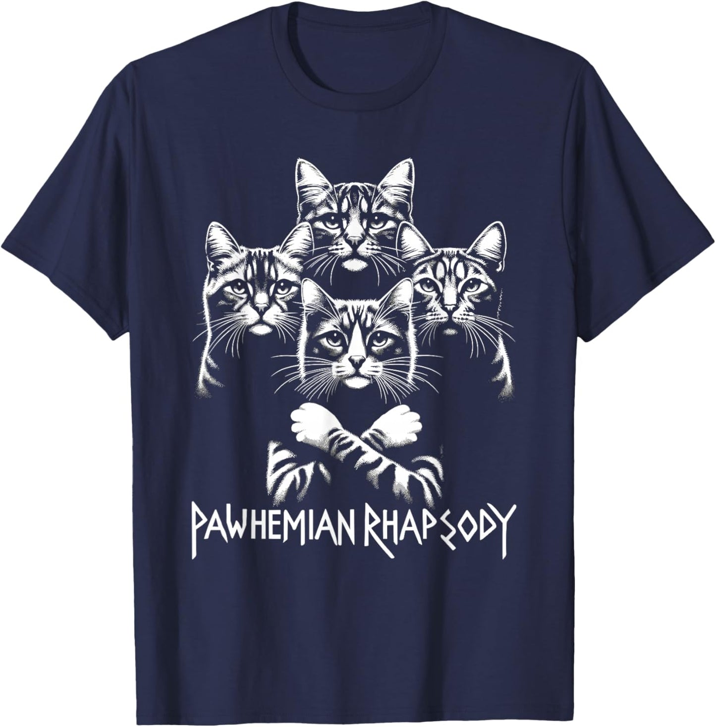 Retro Cat Rock Music Concert Band Men Kids Women Funny Cat T-Shirt - T-Shirt | Navy