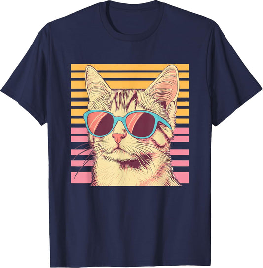 Retro Cat With Sunglasses I Kids Cat T-Shirt - T-Shirt | Navy