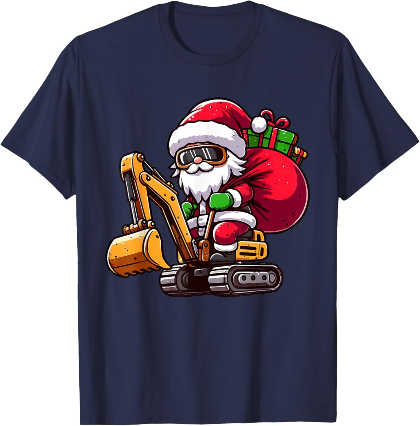 Christmas Santa Claus Driving Excavator Construction Pajama T-Shirt - T-Shirt | Navy