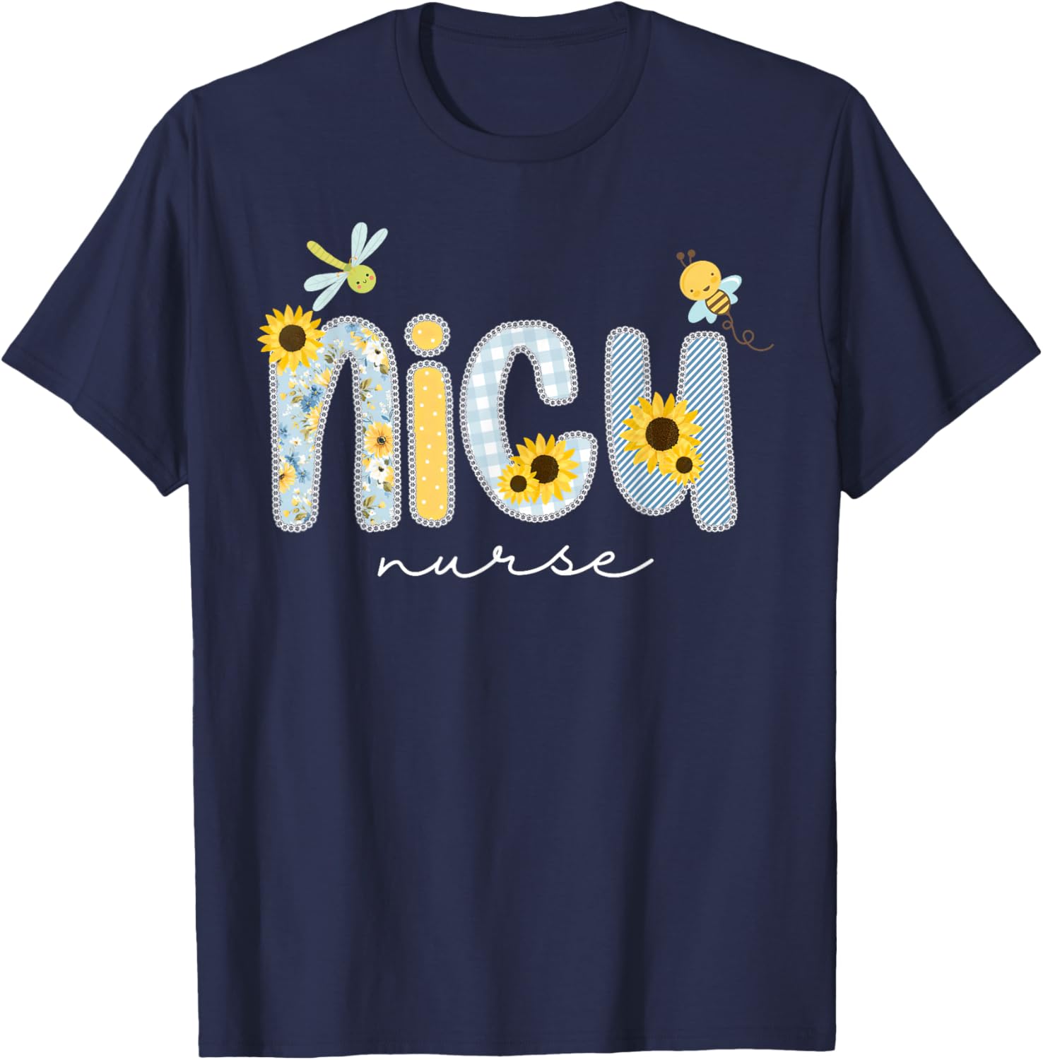 Cute NICU Nurse Sunflower Bee Neonatal Intensive Care Unit T-Shirt - T-Shirt | Navy