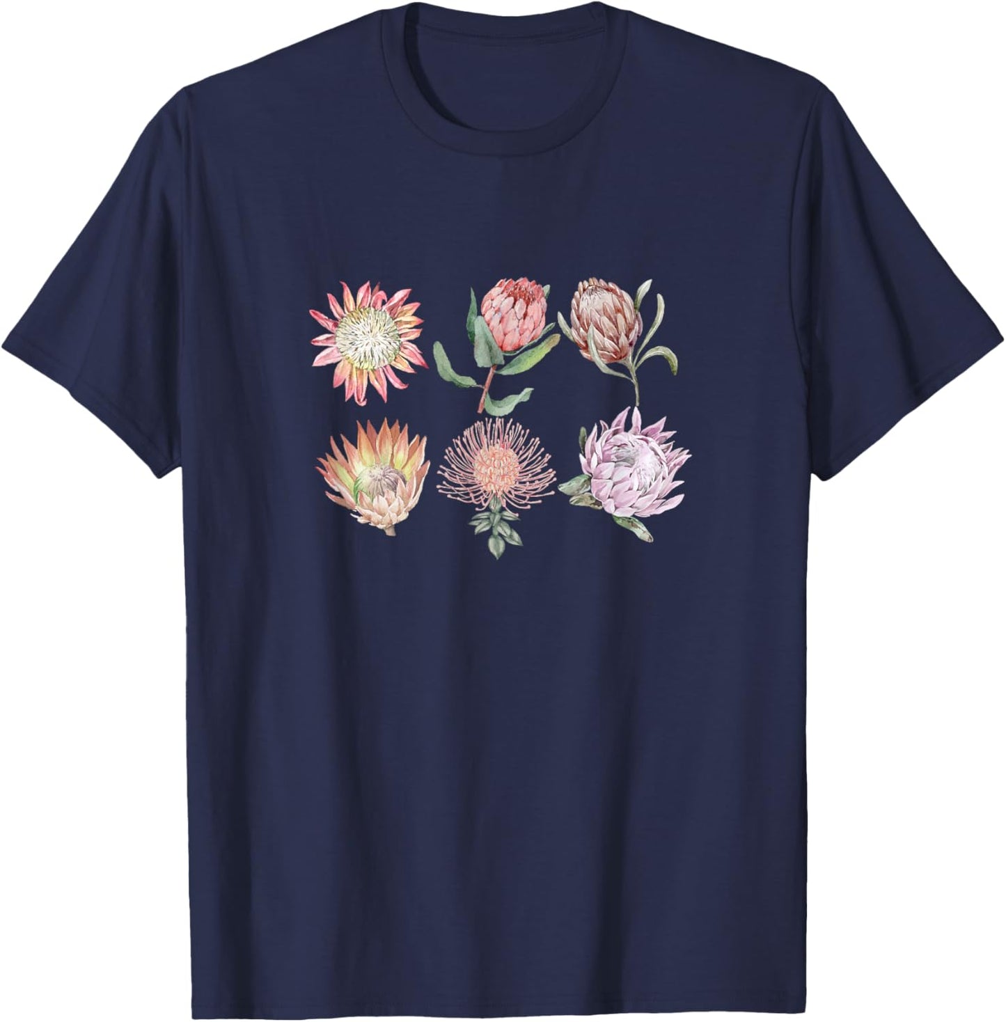 Protea Flower Botanical | Floral Nature T-Shirt - T-Shirt | Navy