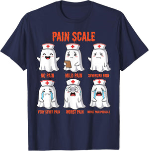 Pain Scale Spooky Ghosts Fall Halloween Trauma Funny Nurse T-Shirt - T-Shirt | Navy