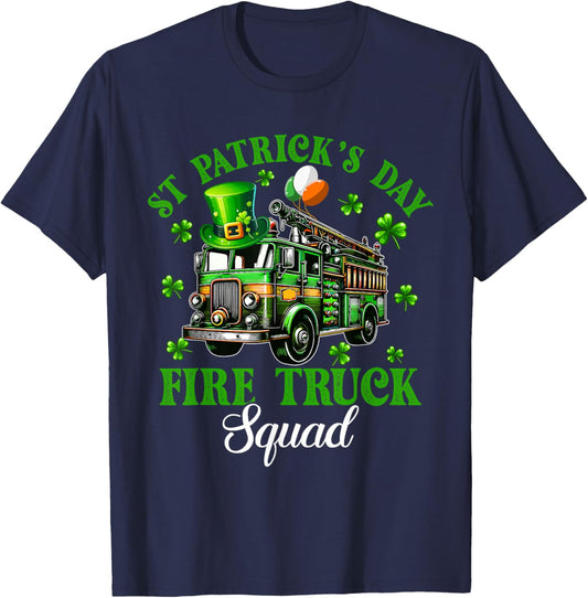 St Patrick's Day Fire Truck Squad Trèfles Chauffeur de camion de pompiers T-Shirt - T-Shirt | Navy