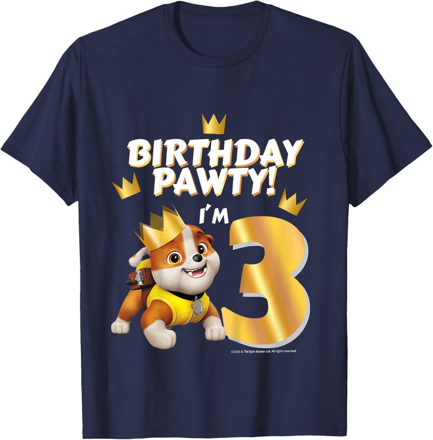 Official Paw Patrol Rubble Birthday Pawty I'm 3 Party T-Shirt - T-Shirt | Navy