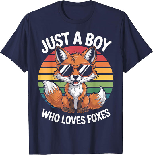 Just A Boy Who Loves Foxes Animal Enthusiast Fox Fan T-Shirt - T-Shirt | Navy