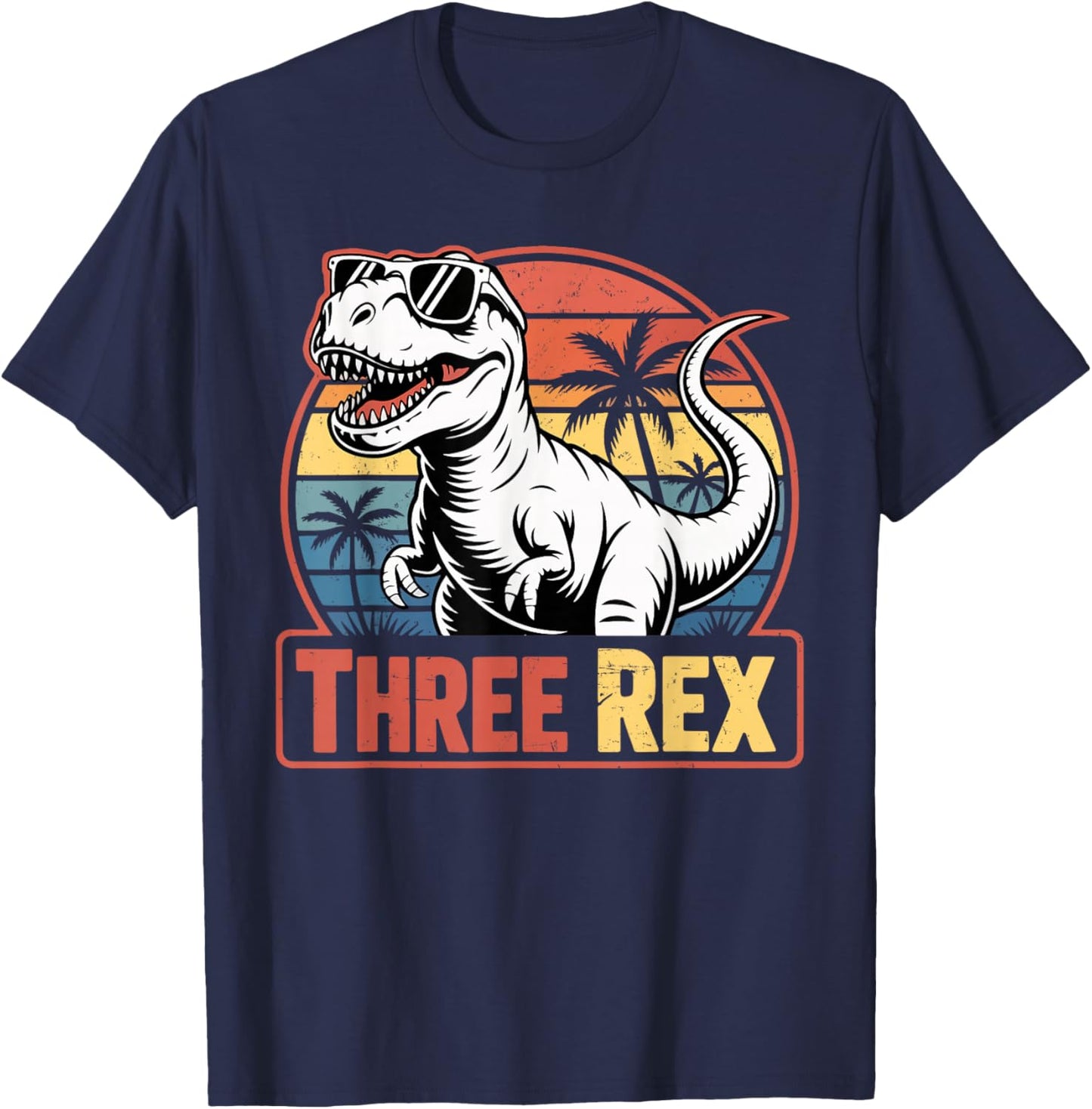 Three Rex 3rd Birthday Boy Dinosaur Party 3 Years Old Dino T-Shirt - T-Shirt | Navy