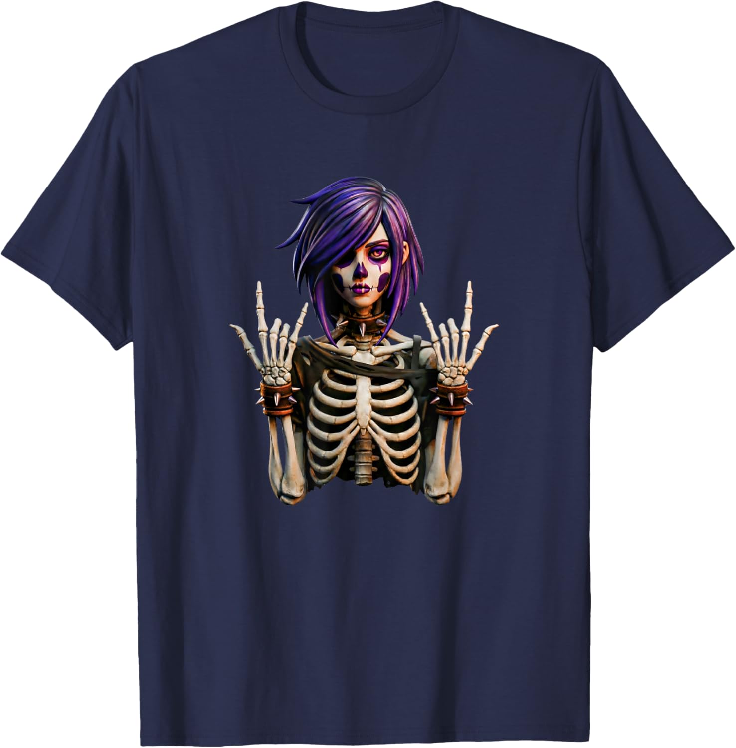 Goth Girl Emo Punk Skeleton T-Shirt - T-Shirt | Navy