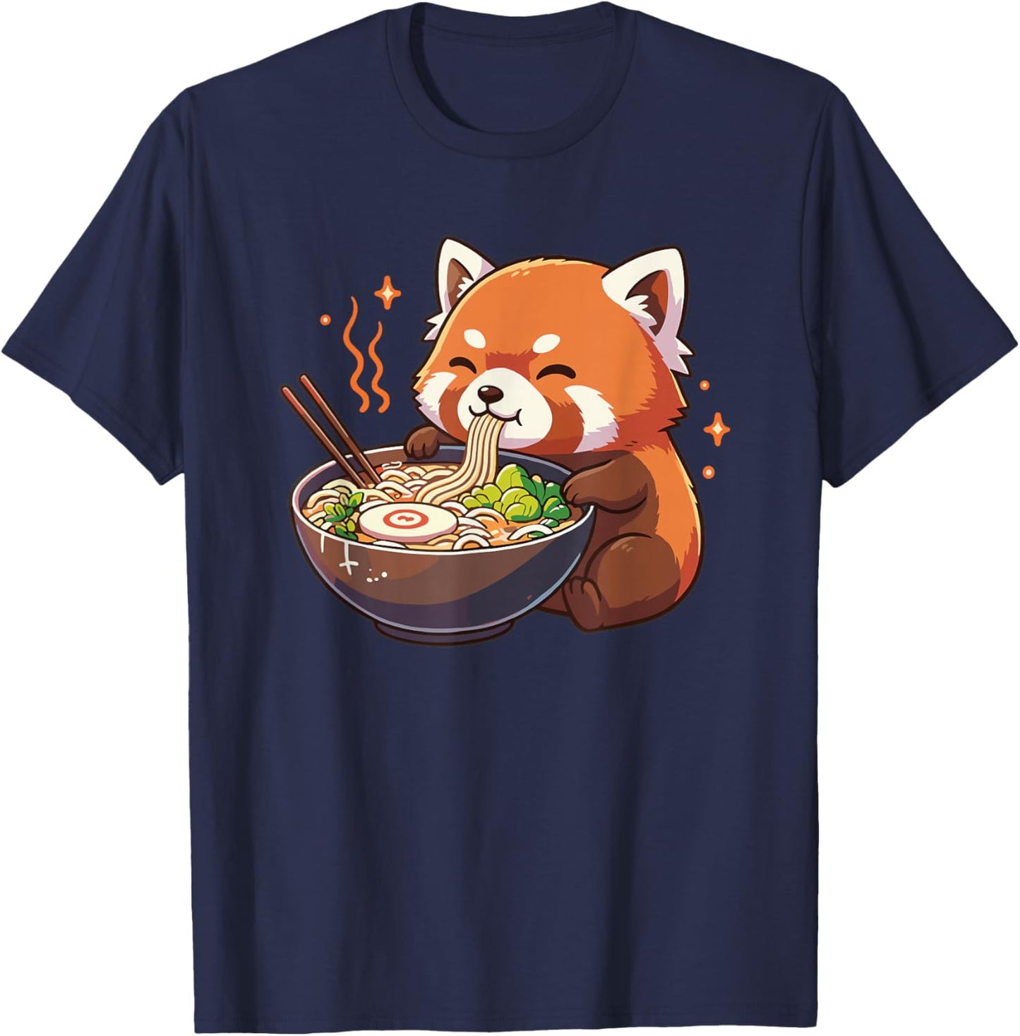 Red Panda with Noodles Ramen Kawaii Panda Red T-Shirt - T-Shirt | Navy