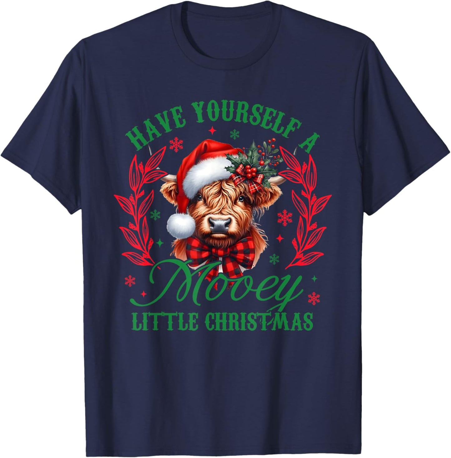 Have Yourself A Mooey Little Christmas Funny Cow Santa Women T-Shirt - T-Shirt | Navy