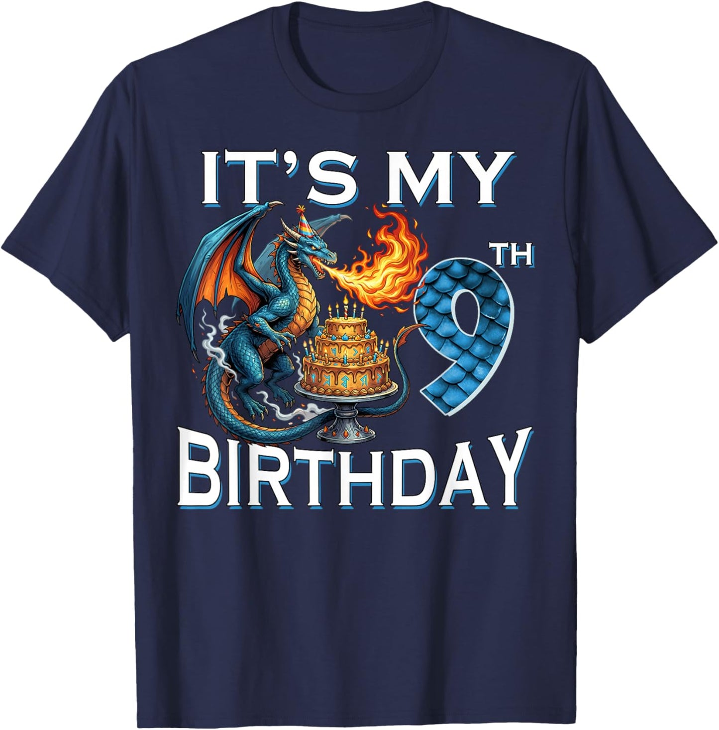 It's My 9th Birthday Dragon Party Dragon Lover 9 Years Old T-Shirt - T-Shirt | Navy