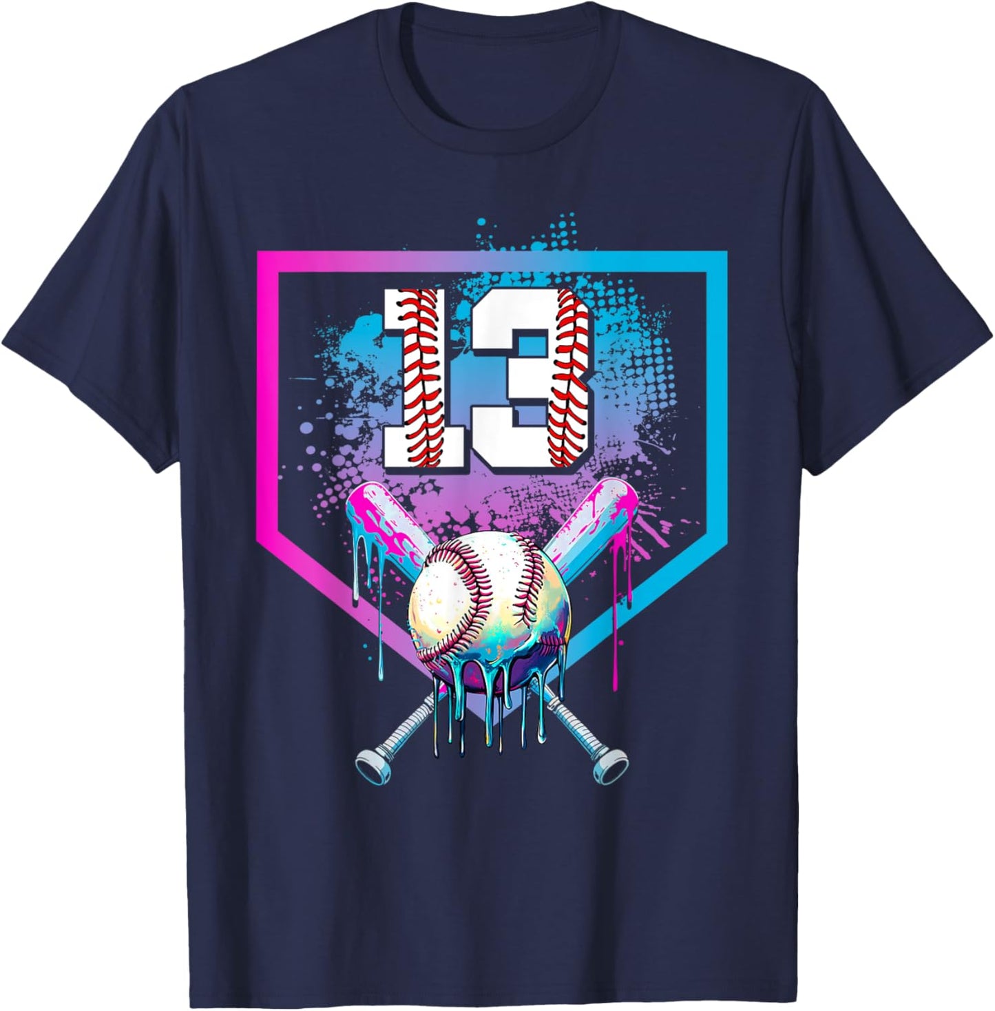 Baseball Drip 13th Birthday Home Plate Boy Youth 13 Year Old T-Shirt - T-Shirt | Navy