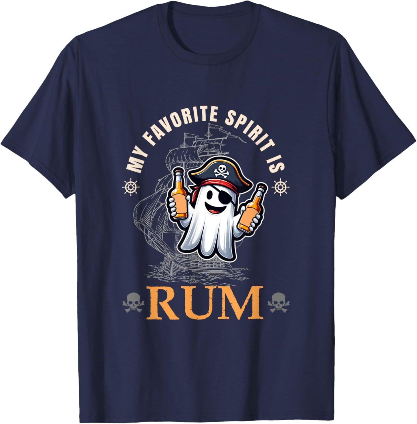 My Favorite Spirit Is Rum Funny Halloween Ghost Drinking T-Shirt - T-Shirt | Navy