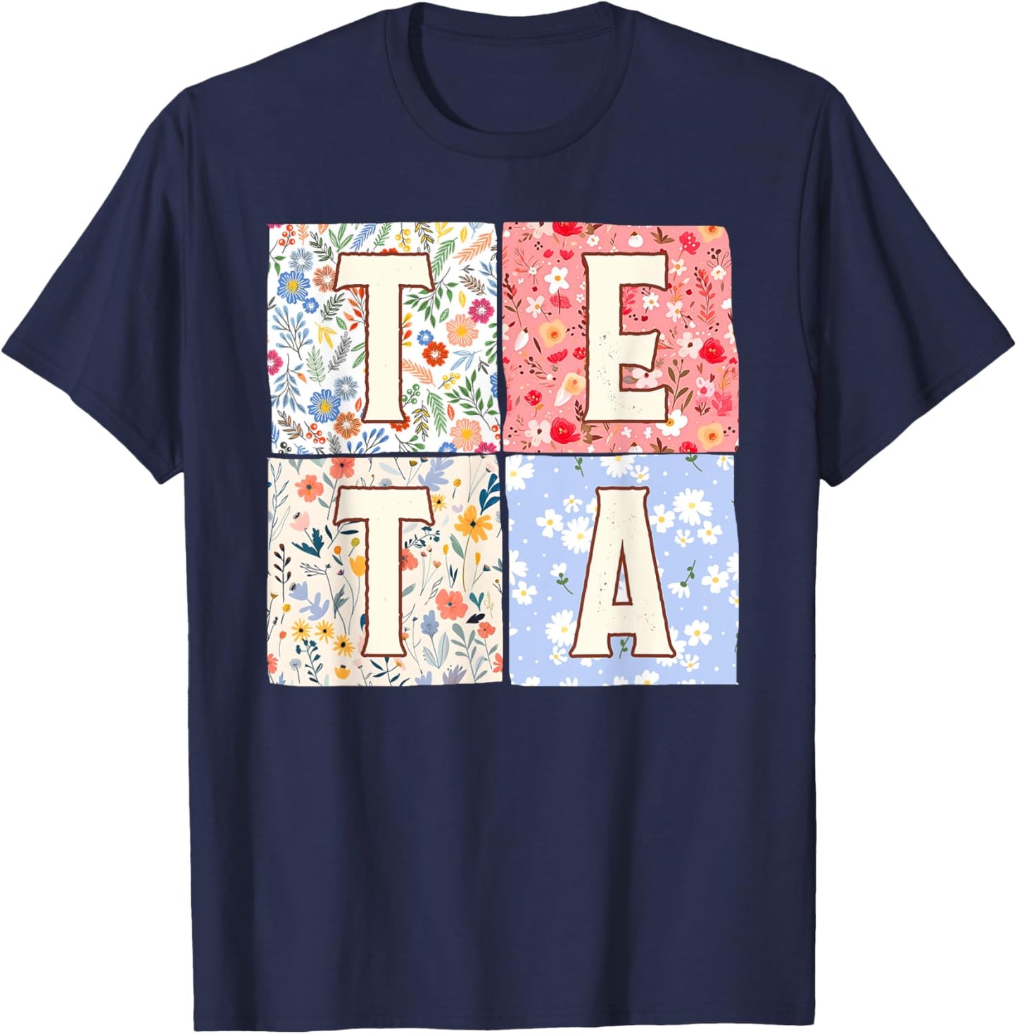 Teta Grandma Grandmother Mother's Day Boho Floral Flower T-Shirt - T-Shirt | Navy