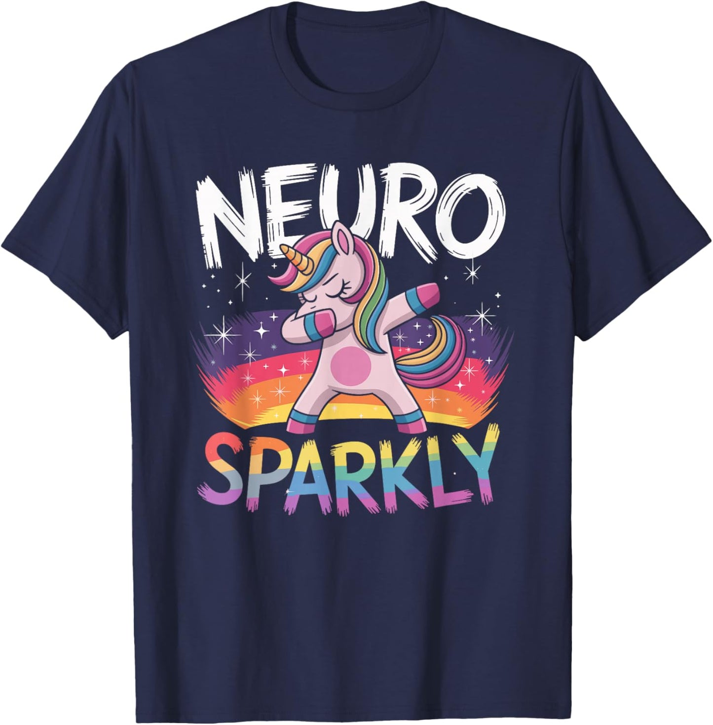Neurodivergent Neurosparkly Neurodivergence Unicorn ADHD T-Shirt - T-Shirt | Navy