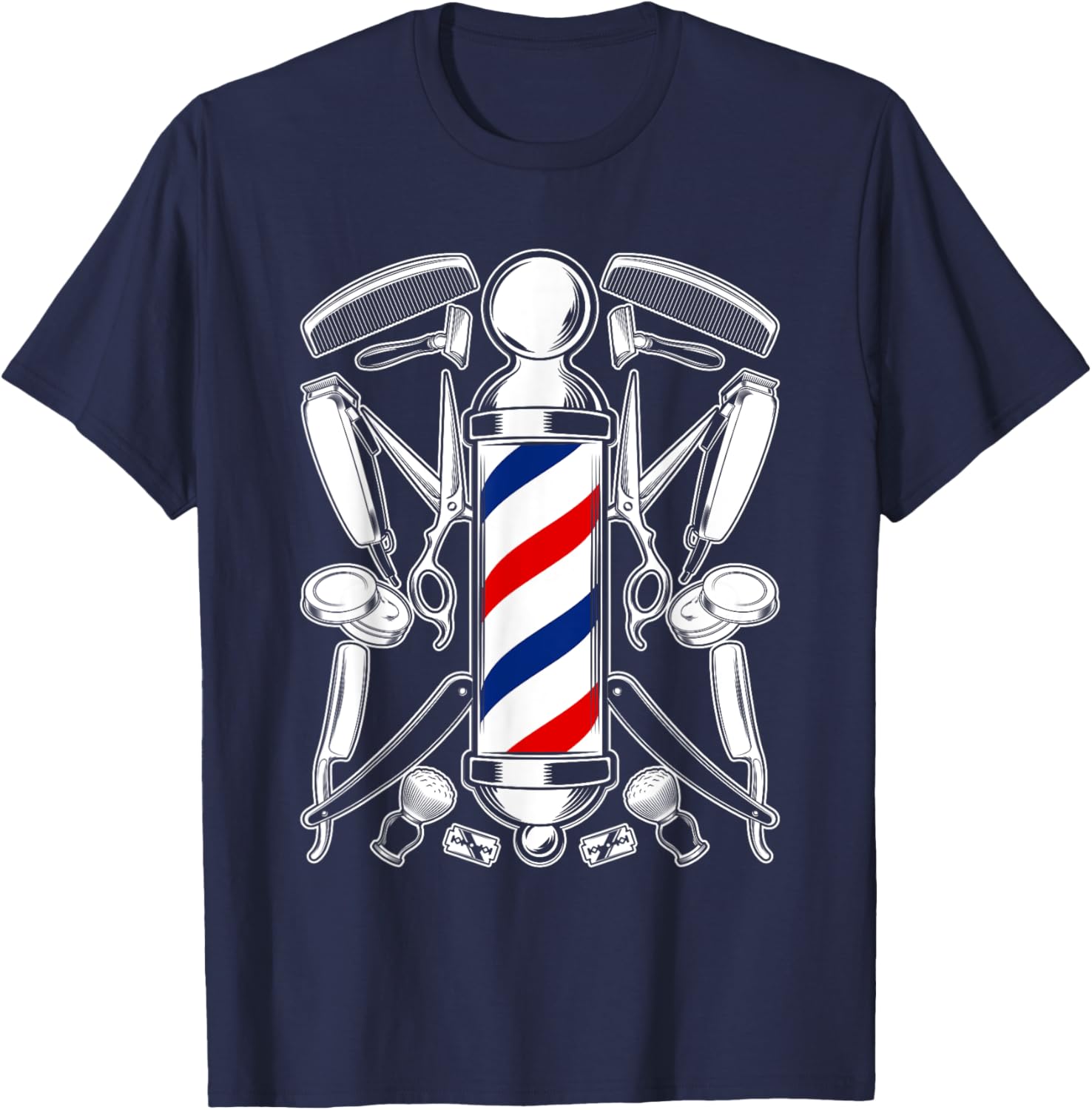 Funny Barber Barbershop Pole Tools Hairstylist T-Shirt - T-Shirt | Navy