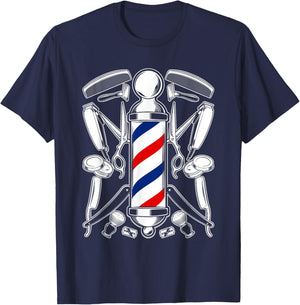Funny Barber Barbershop Pole Tools Hairstylist T-Shirt - T-Shirt | Navy