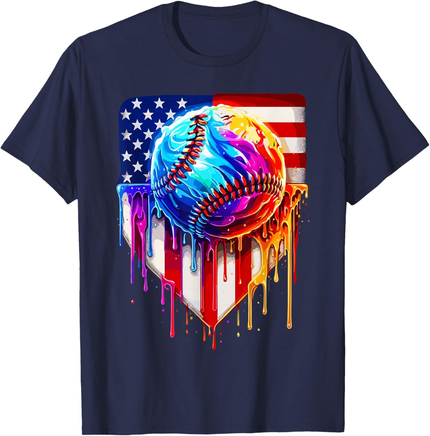 Baseball Ice Cream American Flag Drip T-Shirt - T-Shirt | Navy