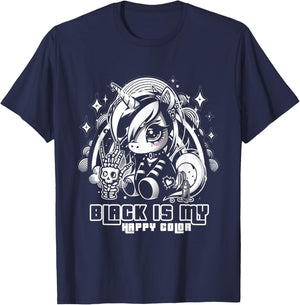 Black Is My Happy Color Goth Girl Emo Gothic Unicorn T-Shirt - T-Shirt | Navy