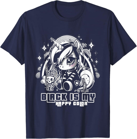Black Is My Happy Color Goth Girl Emo Gothic Unicorn T-Shirt - T-Shirt | Navy