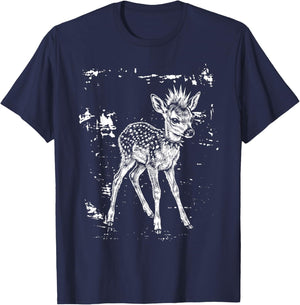 Funny Punk Rock Deer Fawn Spiky Collar Mohawk Grunge T-Shirt - T-Shirt | Navy