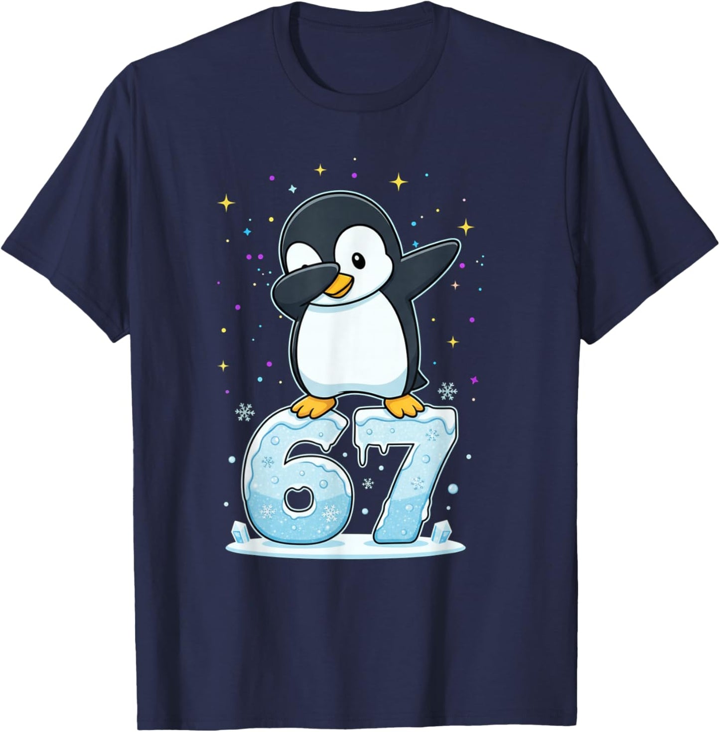 Dabbing Penguin 67 Funny Six Seven Gen Z Slang Meme Cute T-Shirt - T-Shirt | Navy