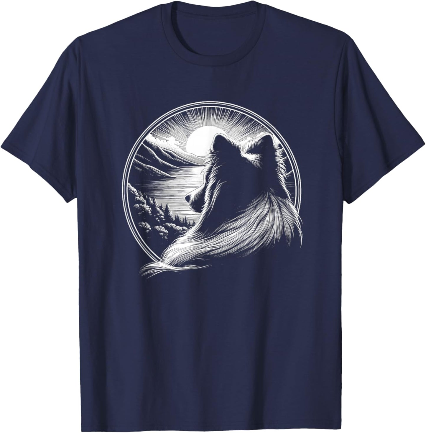 Shetland Sheepdog Dog Scene Sheltie Graphic Art Design T-Shirt - T-Shirt | Navy