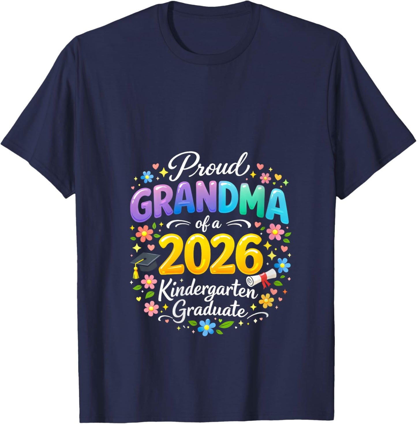 Women's Proud Grandma of a 2026 Kindergarten Graduate Mothers Day V-Neck T-Shirt - T-Shirt | Navy
