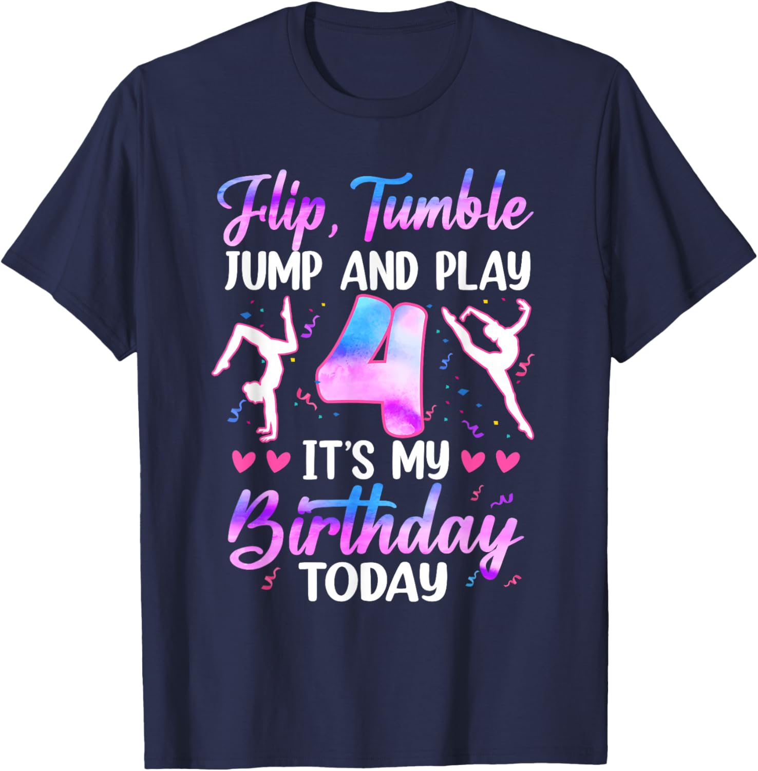 4 Year Old Girl Gymnast 4th Birthday Gymnastics Theme T-Shirt - T-Shirt | Navy