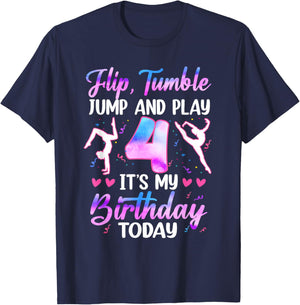 4 Year Old Girl Gymnast 4th Birthday Gymnastics Theme T-Shirt - T-Shirt | Navy
