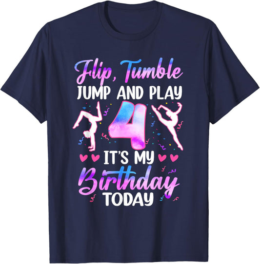 4 Year Old Girl Gymnast 4th Birthday Gymnastics Theme T-Shirt - T-Shirt | Navy