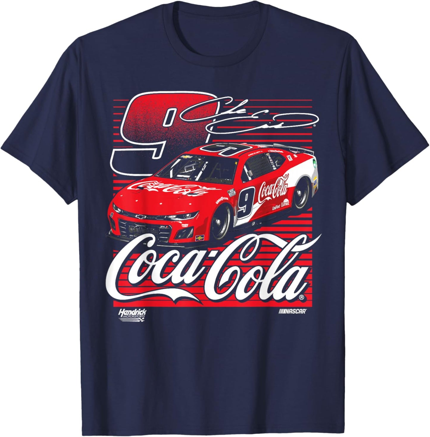 NASCAR - Chase Elliot - Coca-Cola Car Number and Signature T-Shirt - T-Shirt | Navy