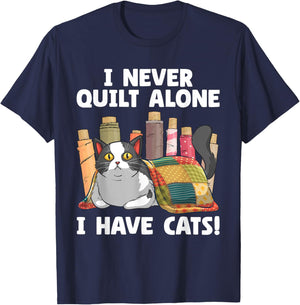 Funny Quilting Art Women Cat Quilt Sewing Quilter T-Shirt - T-Shirt | Navy