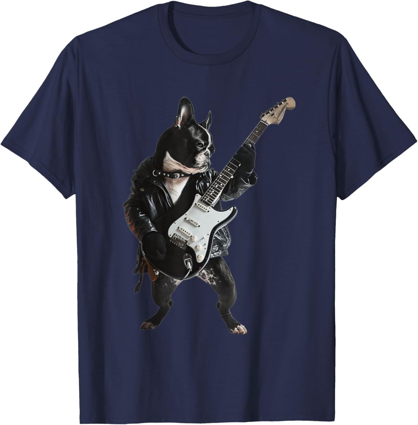 Boston Terrier Guitar T-Shirt - T-Shirt | Navy