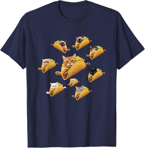 Cat Taco Lovers Cute Cat Taco Pattern Funny Food Pet Fan T-Shirt - T-Shirt | Navy
