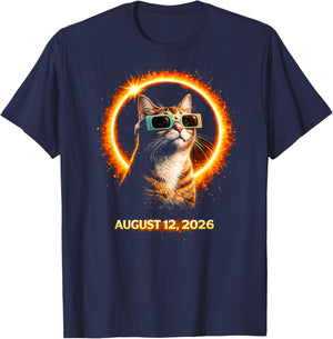 Sonnenfinsternis Katze 12. August 2026 Design T-Shirt - T-Shirt | Navy