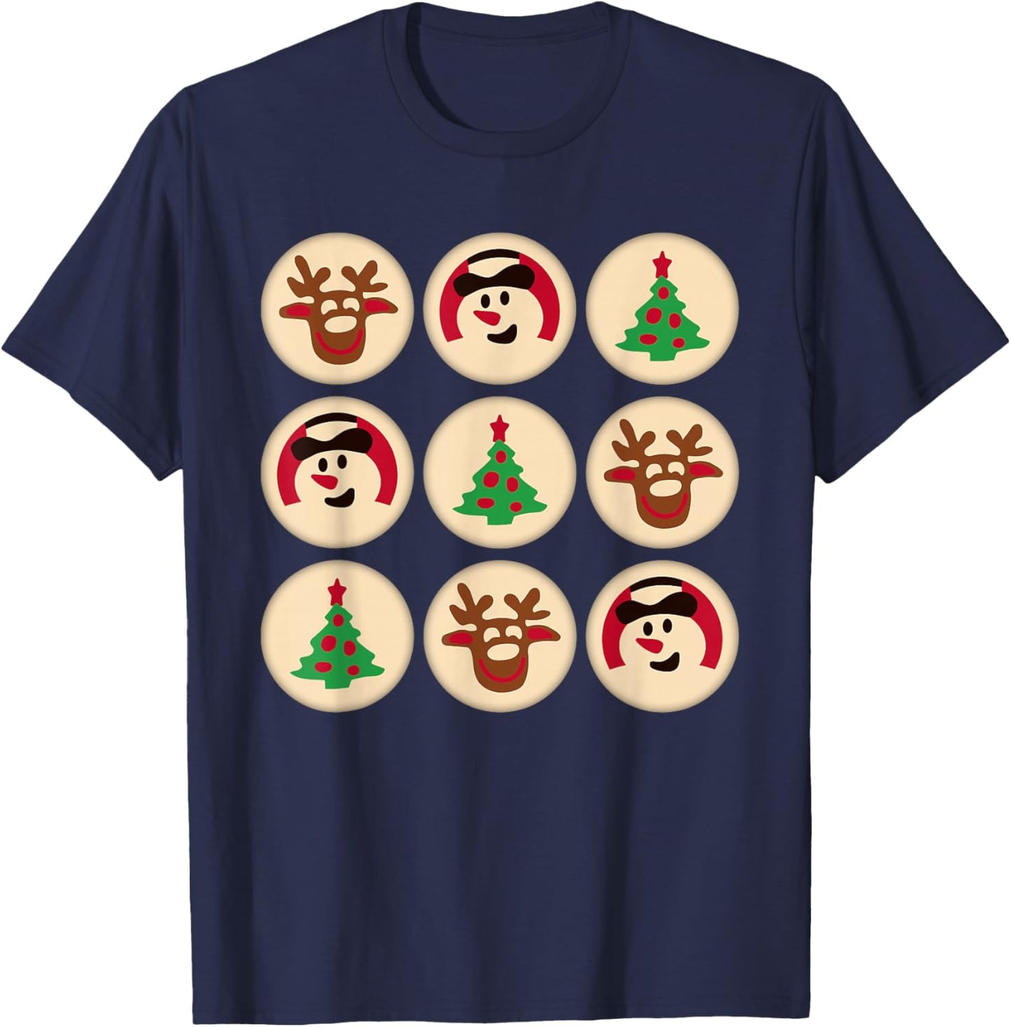 Christmas Cute Sugar Cookie Christmas Tree Snowman Reindeer T-Shirt - T-Shirt | Navy