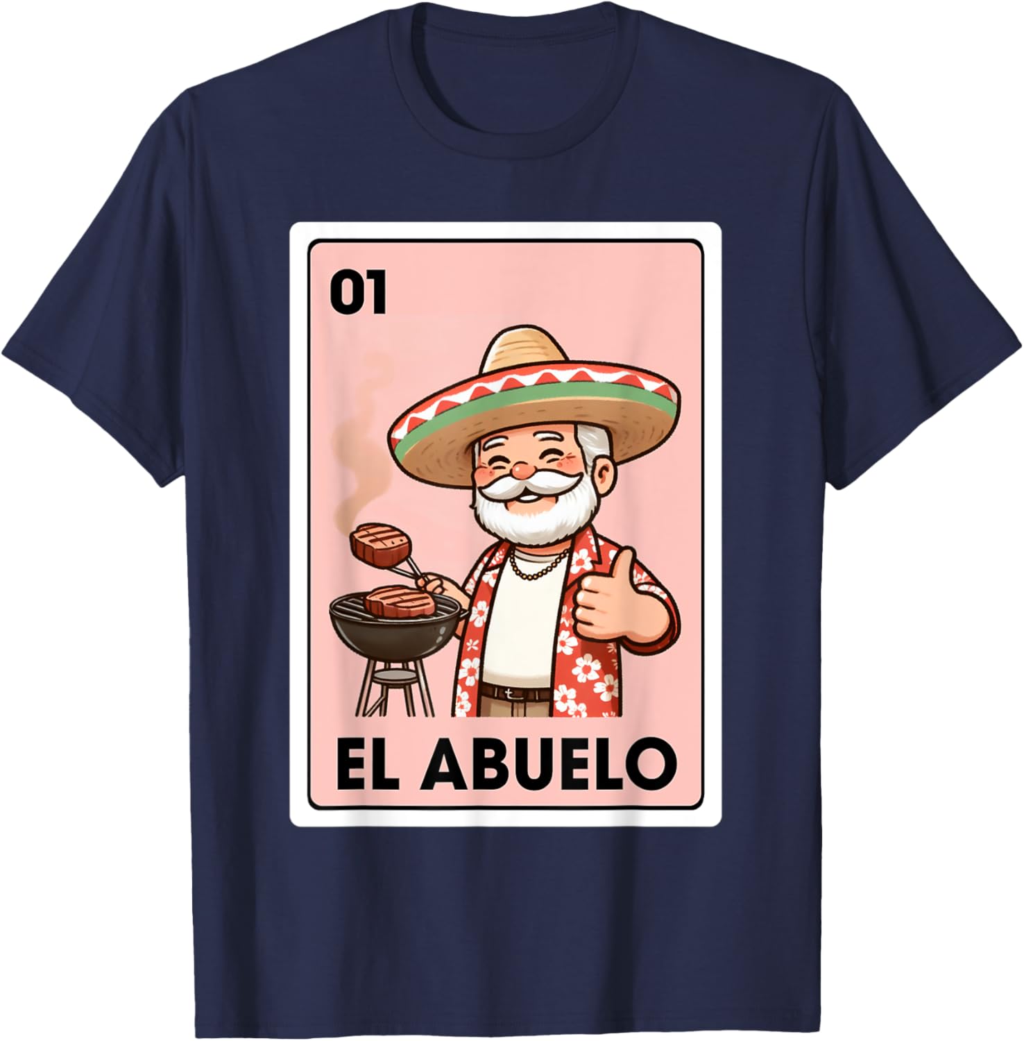 El Abuelo Grilling Grandpa Mexican Bingo Card T-Shirt - T-Shirt | Navy