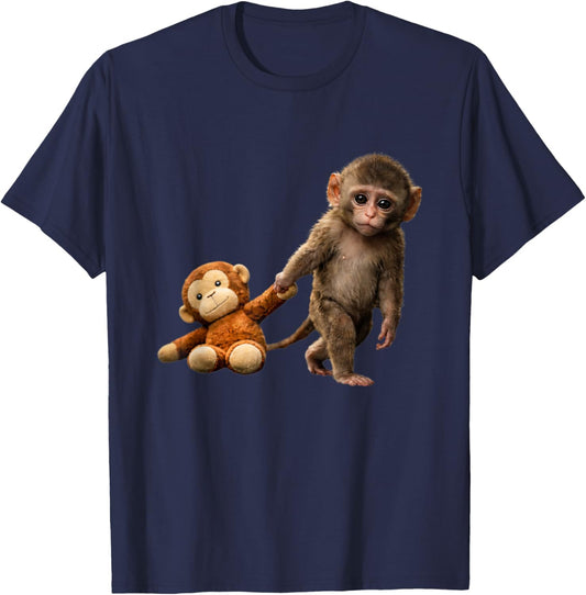 Baby Monkey Punch Plush Cute Monkey Japan Zoo Punch Monkey T-Shirt - T-Shirt | Navy