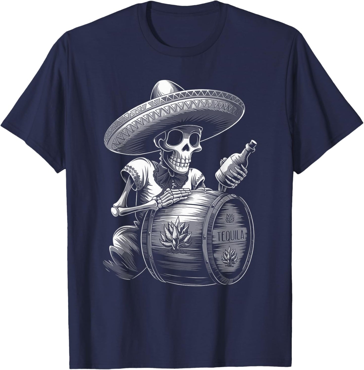 Mexico Vintage Skeleton Tequila Dia De Los Muertos Mexican T-Shirt - T-Shirt | Navy