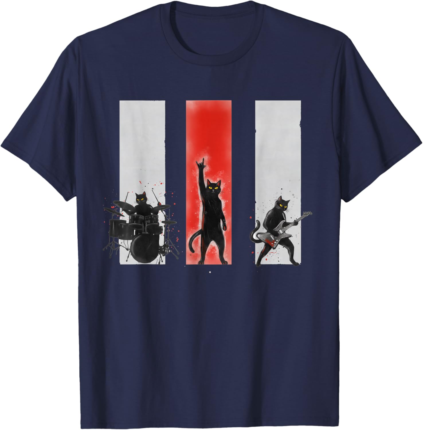 Punk Rock Band Funny Cats Rock and Roll Music Lover Humor T-Shirt - T-Shirt | Navy
