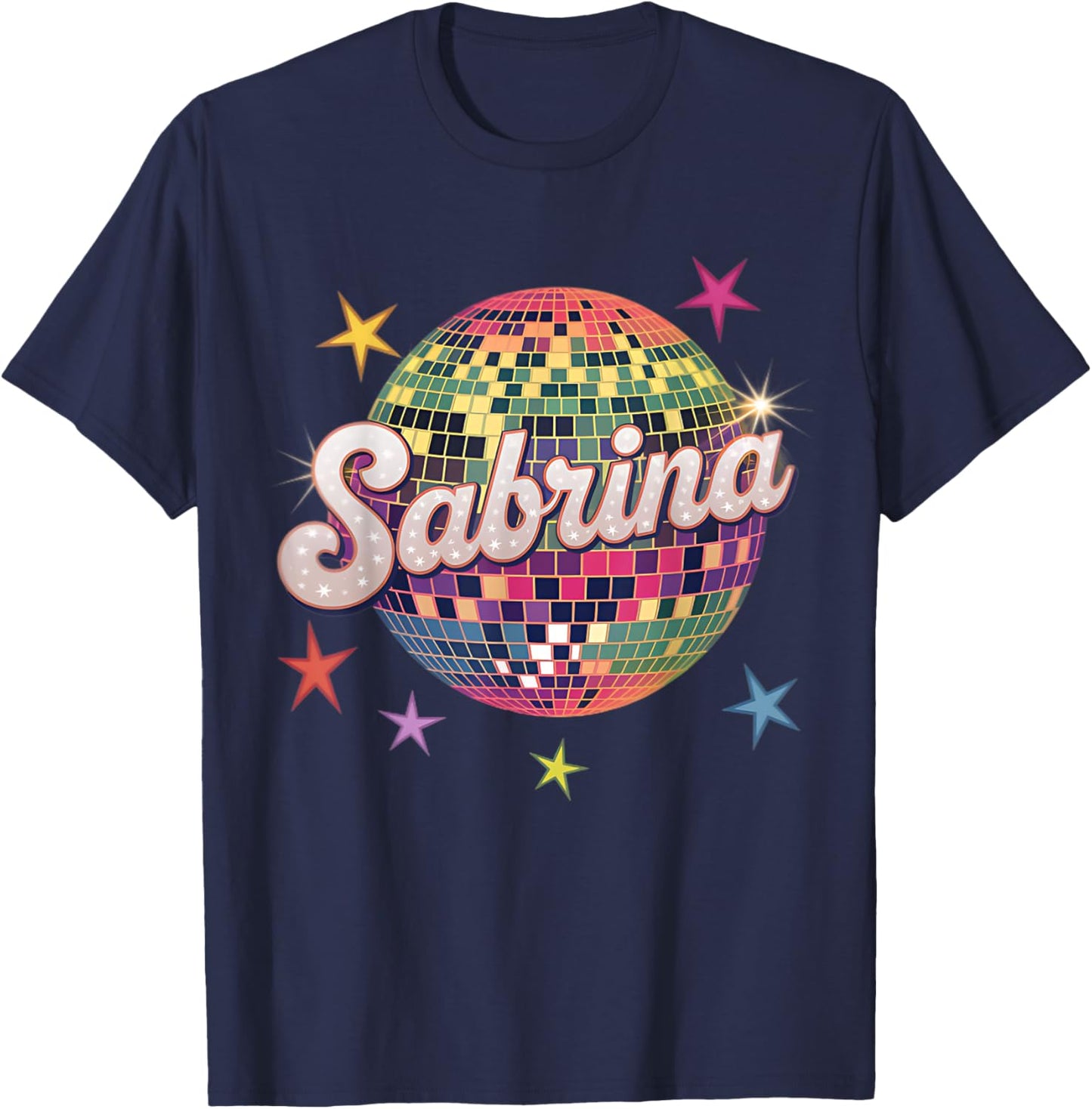 Girl Retro Sabrina First Name Personalized Heart T-Shirt - T-Shirt | Navy
