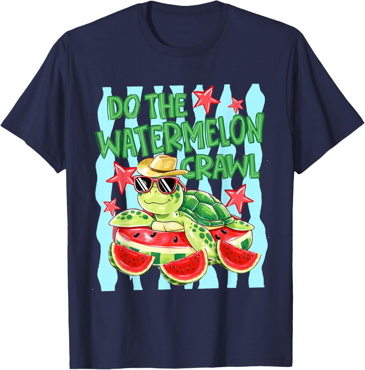 Striped Do The Watermelon Crawl Funny Turtle Summer Vacation T-Shirt - T-Shirt | Navy