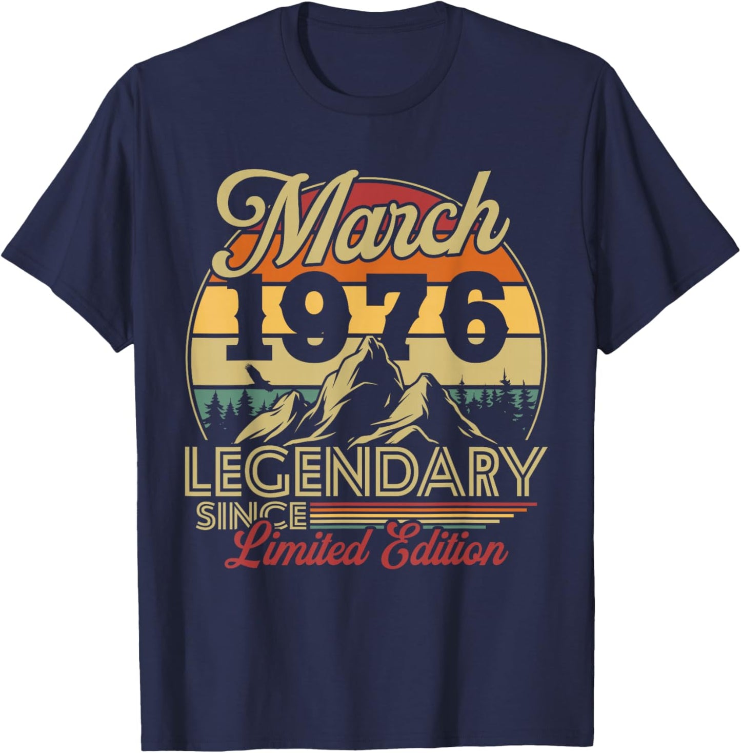 Vintage 50th Birthday Gift Born in March 1976 T-Shirt - T-Shirt | Navy