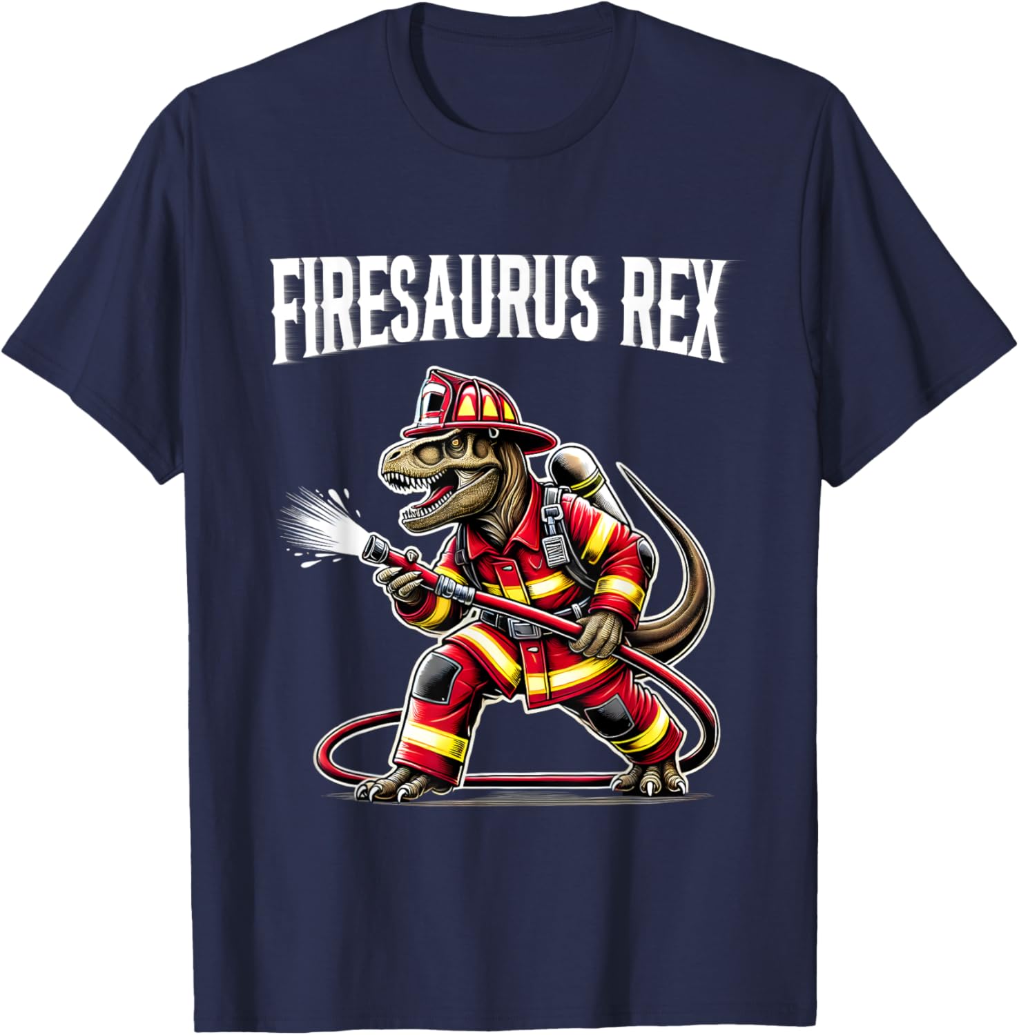 Firefighter T Rex Dinosaur Shirt Firesaurus Fireman Kids Boy T-Shirt - T-Shirt | Navy