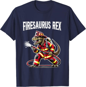 Firefighter T Rex Dinosaur Shirt Firesaurus Fireman Kids Boy T-Shirt - T-Shirt | Navy