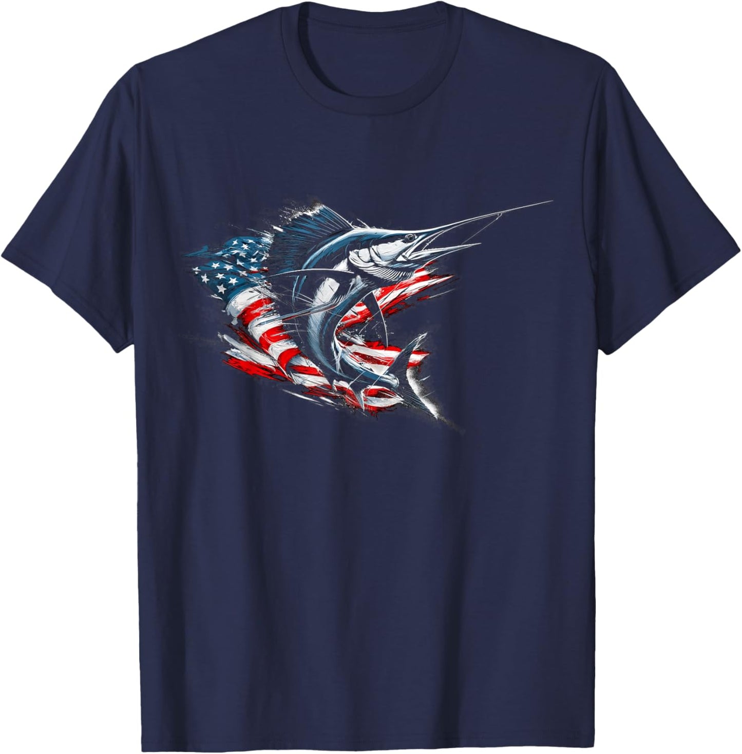 Sailfish American Flag Patriotic Fishing Graphic Design T-Shirt - T-Shirt | Navy