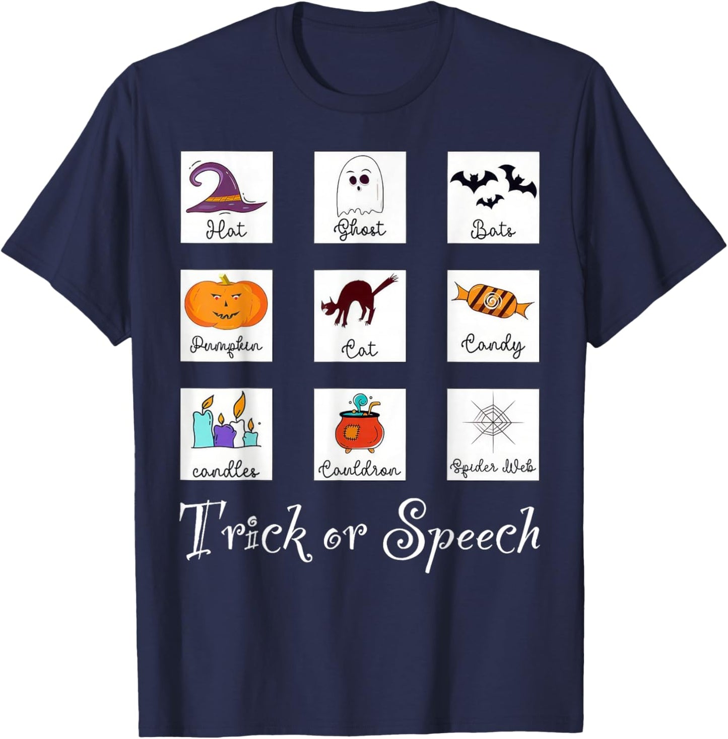 Trick or Speech Retro SLP Halloween Speech Therapy Halloween T-Shirt - T-Shirt | Navy