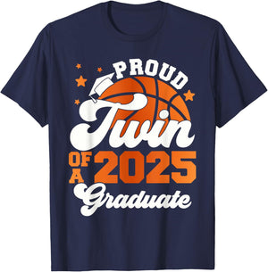 Twin of a 2025 Graduate Senior Graduation Squad Basketball T-Shirt - T-Shirt | Navy