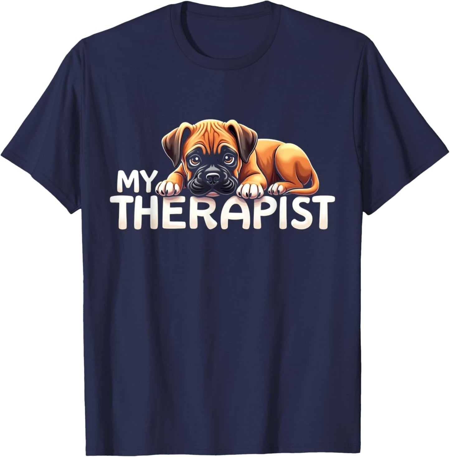 Funny Box Puppy My Therapist Boxer Dog T-Shirt - T-Shirt | Navy